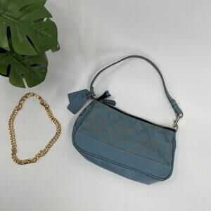 Vintage Coach Signature Demi mini Hand Bag Canvas Leather All Light Blue 6094